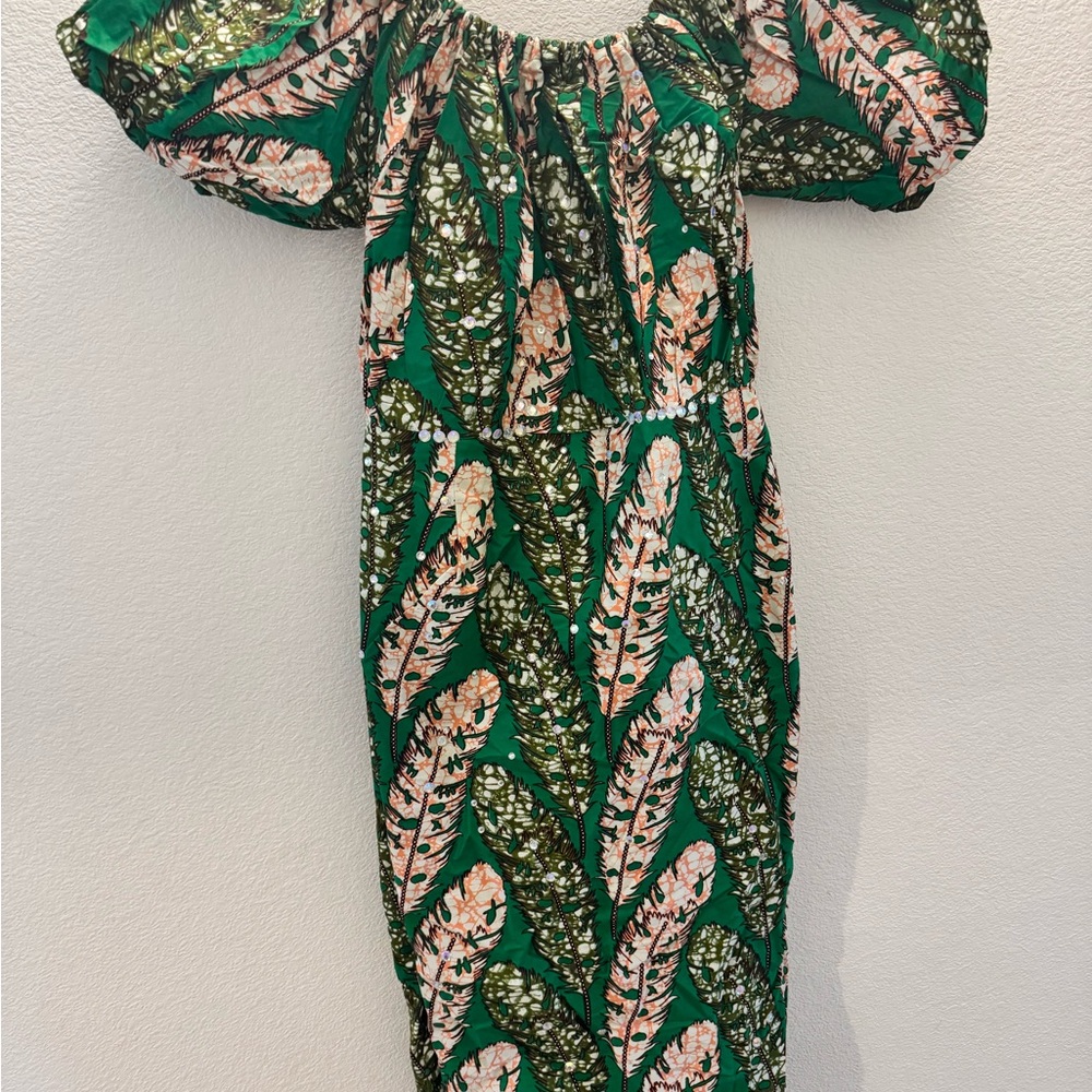 Green Leaf Print Dress